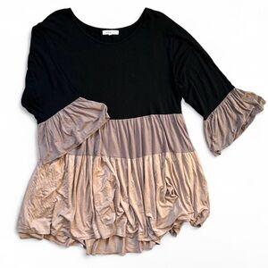 Indigo Soul Plus Size Black and Tan Tiered Bell Sleeve Tunic Top/Dress Size 2X